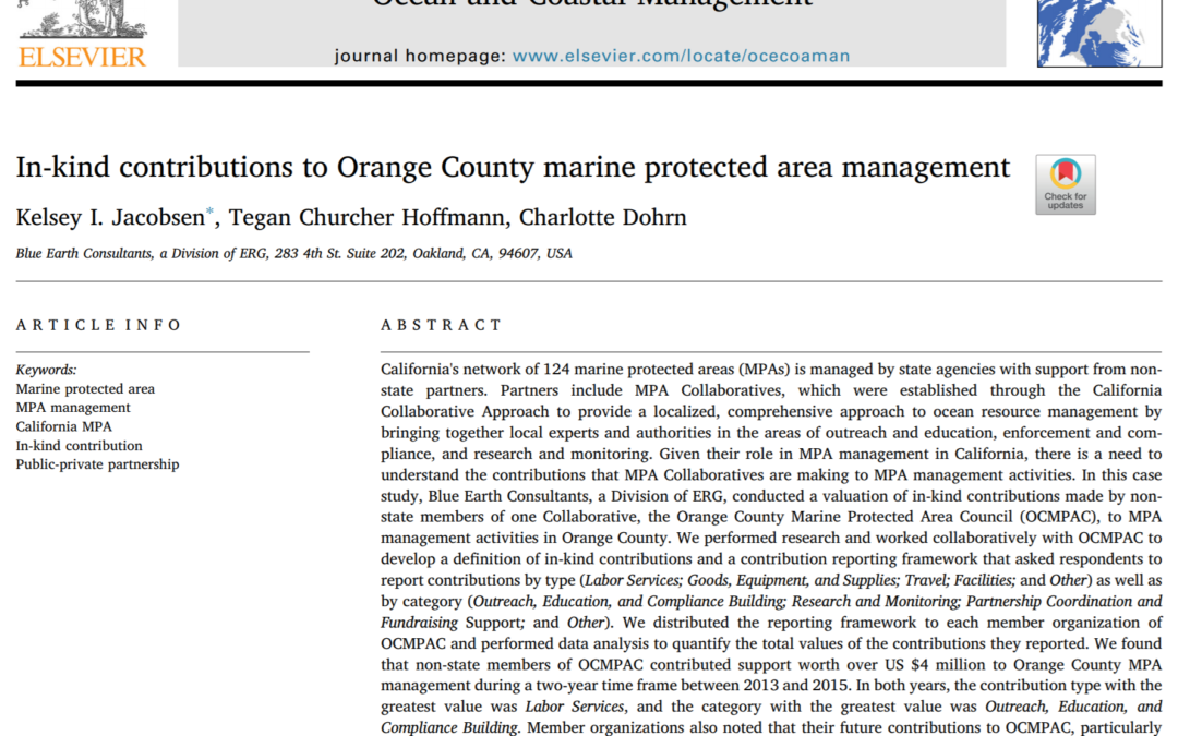 In-kind contributions to Orange County marine protected area management