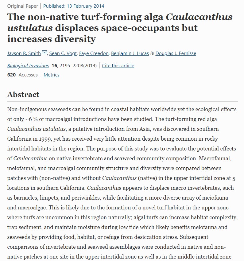 The non-native turf-forming alga Caulacanthus ustulatus displaces space-occupants but increases diversity