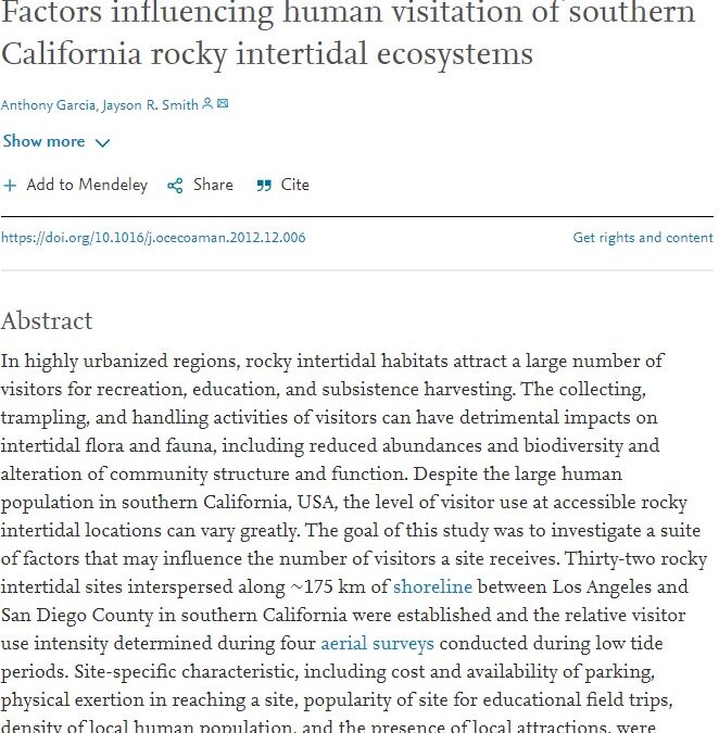 Factors influencing human visitation of southern California rocky intertidal ecosystems