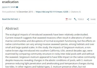 The putative impacts of the non‐native seaweed Sargassum muticum on native communities in tidepools of Southern California and investigation into the feasibility of local eradication