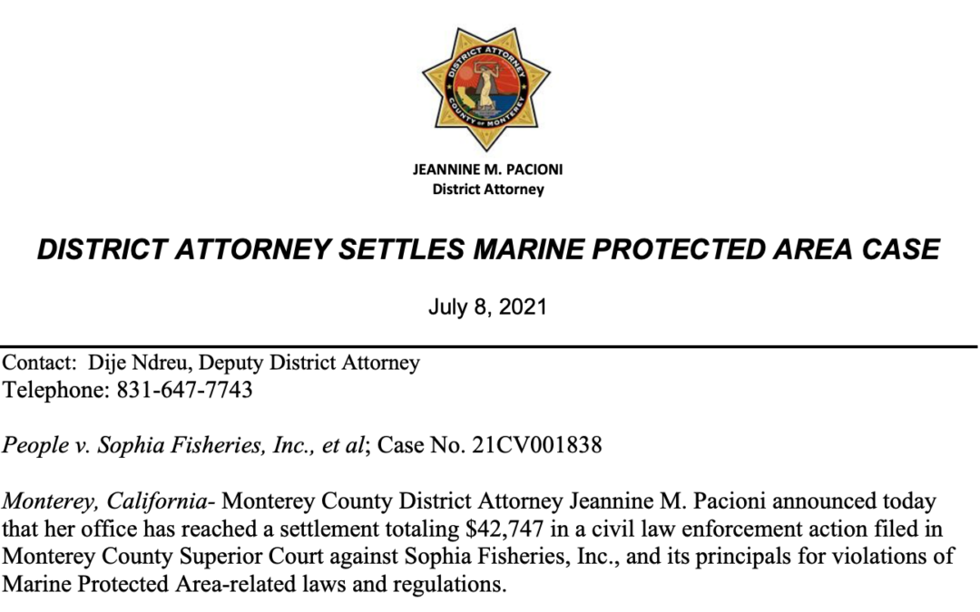Monterey County District Attorney Settles Marine Protected Area Case